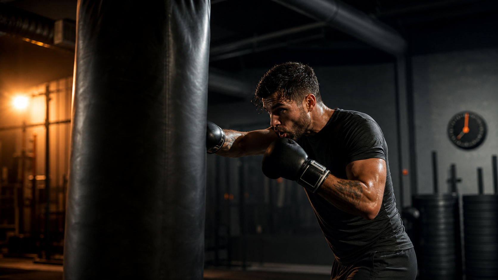 Athlete training with a boxing-style interval workout