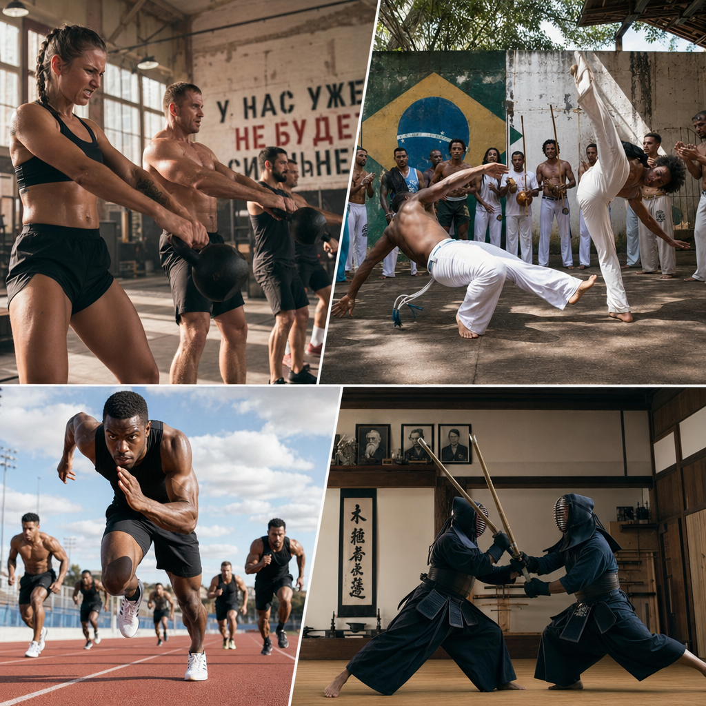 Athletes from different cultures performing various forms of intense interval training