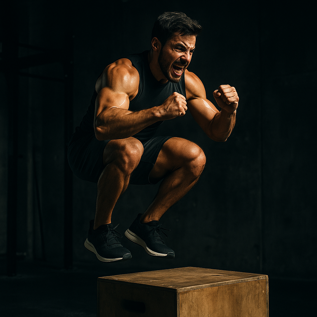 Person performing a high-intensity finisher exercise with determination
