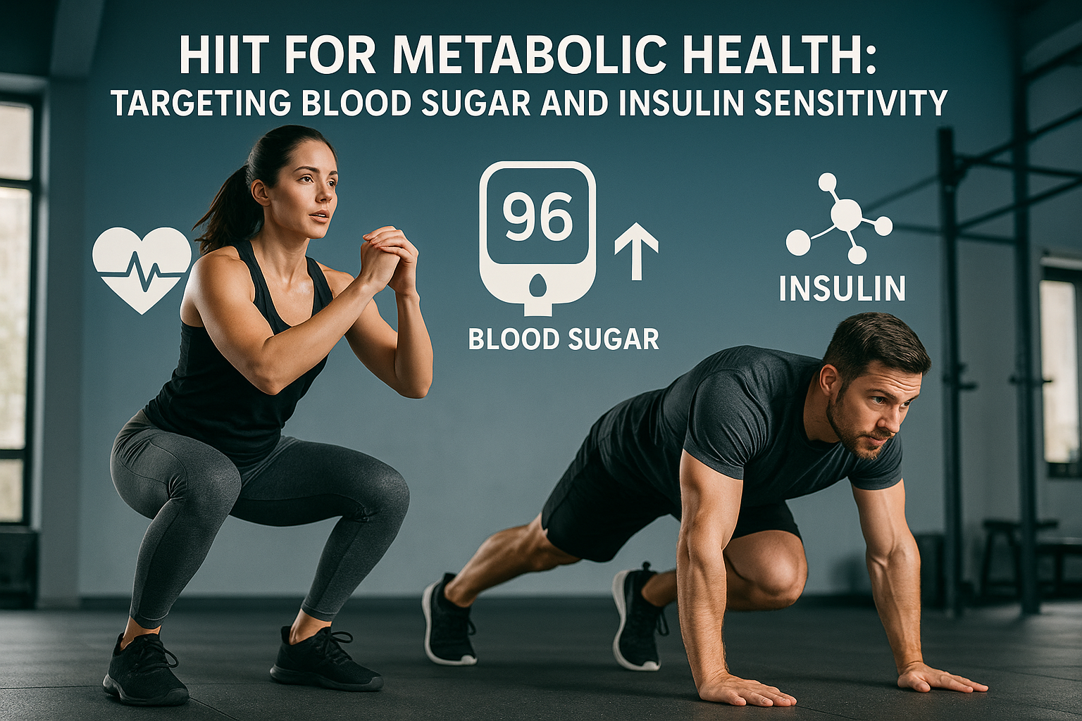 Person checking blood glucose levels with a glucose meter while wearing fitness clothes with exercise equipment in background